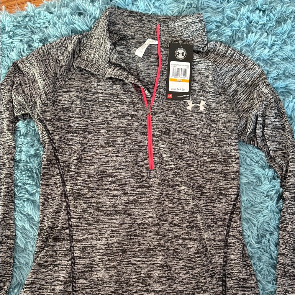 Under Armour Grey Heathered Quarter-Zip Pullover with Pink Trim